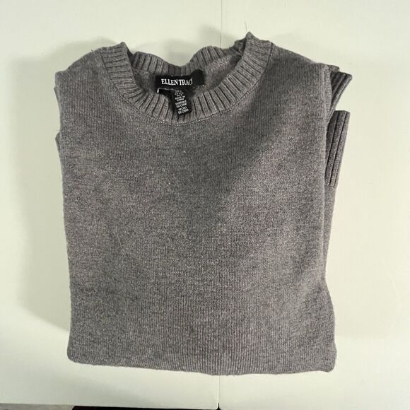 ELLEN TRACY Sweater Crew Neck Side Snap Womens Small Grey Lagen Look Preppy Norm - Picture 6 of 9